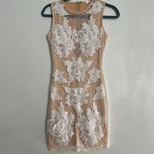 Luxxel Women’s Nude Dress with Floral Crochet print